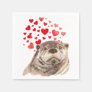 Cute Watercolor Otter Hearts Love Animal Humour Napkin