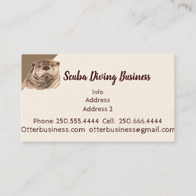 Cute Watercolor Otter Scuba Diving  Business Card (Front)