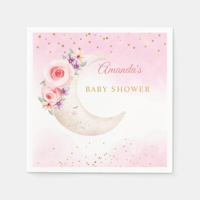Cute Watercolor Over The Moon Baby Girl Shower  Napkin (Front)