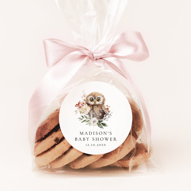 Cute Watercolor Owl Baby Shower Classic Round Sticker (Creator Uploaded)