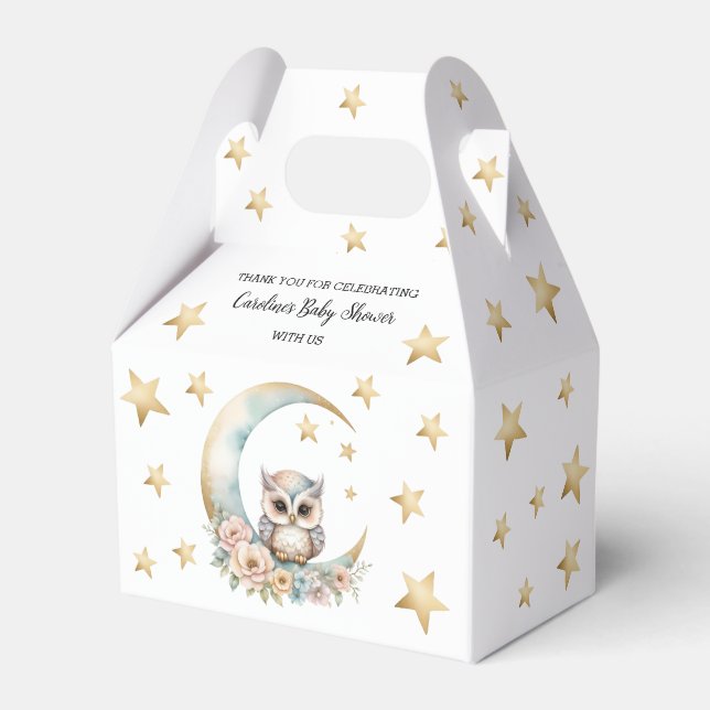 Cute Watercolor Owl Baby Shower Favour Box (Front Side)