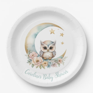 Cute Watercolor Owl Baby Shower Paper Plate
