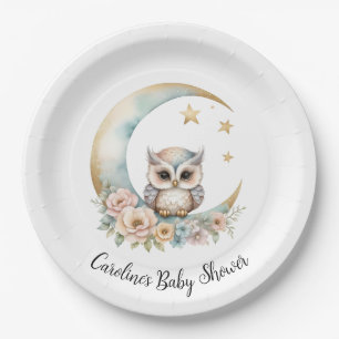 Cute Watercolor Owl Baby Shower Paper Plate