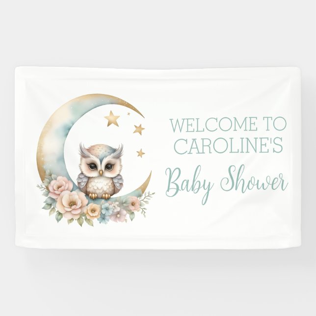 Cute Watercolor Owl Baby Shower Welcome Banner (Horizontal)