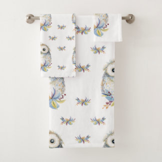 Cute watercolor Owl Bath Towel Set