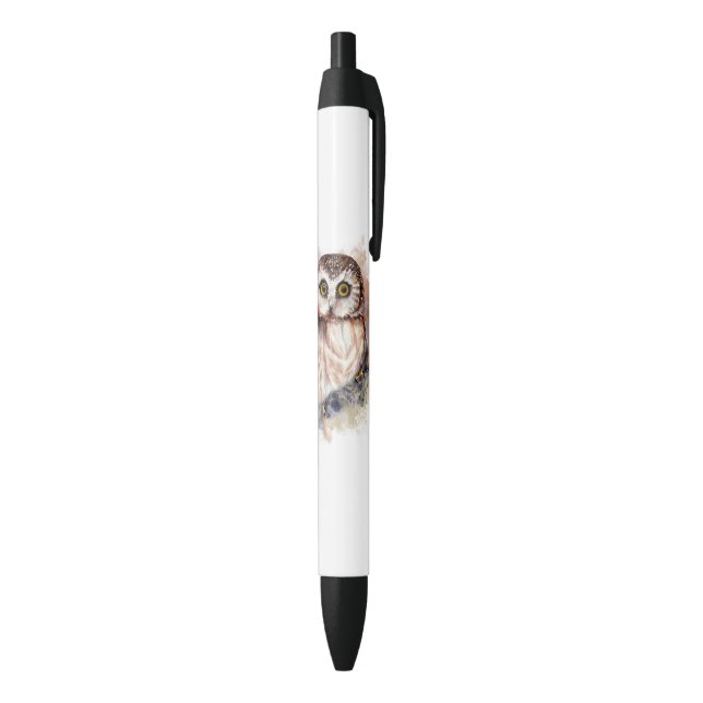 Cute Watercolor Owl Bird Nature art Black Ink Pen (Bottom (Vertical))