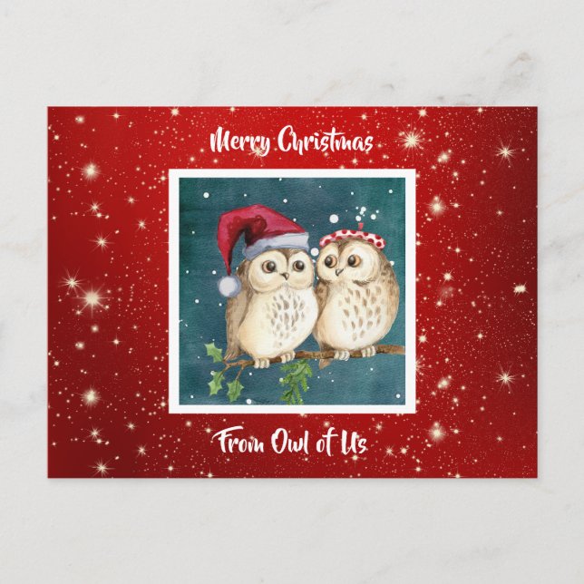 Cute Watercolor Owl Christmas Postcard (Front)