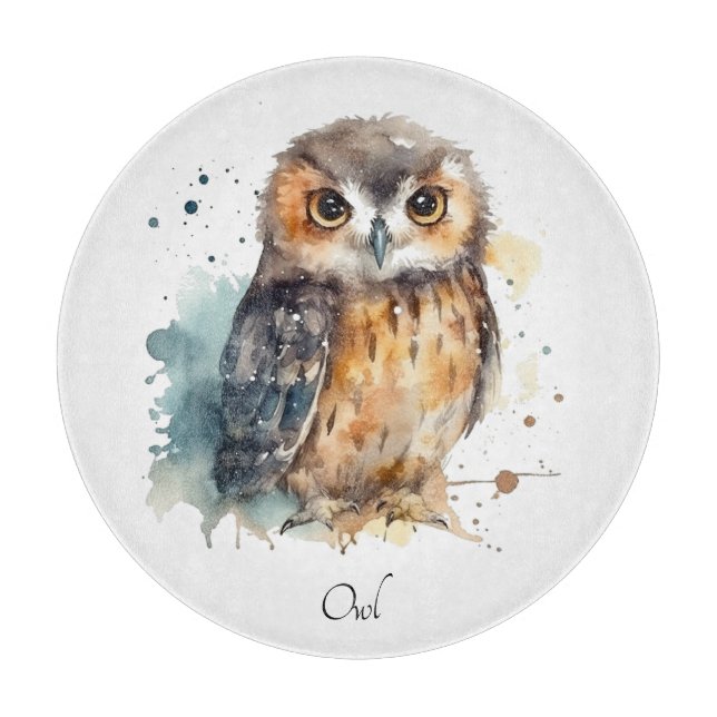 Cute Watercolor Owl, custom Cutting Board (Front)