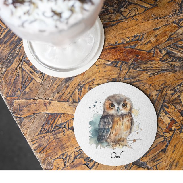 Cute Watercolor Owl, custom Glass Coaster (Creator Uploaded)
