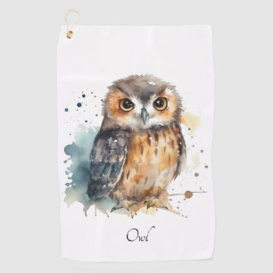 Cute Watercolor Owl, custom Golf Towel