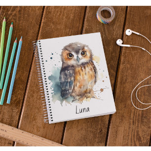 Cute Watercolor Owl, custom Notebook