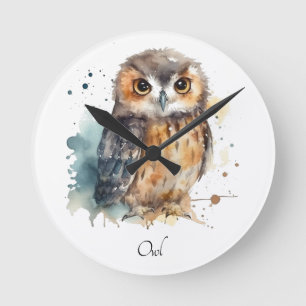 Cute Watercolor Owl, custom Round Clock