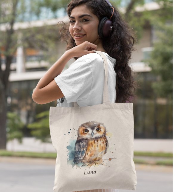 Cute Watercolor Owl, custom Tote Bag (Creator Uploaded)
