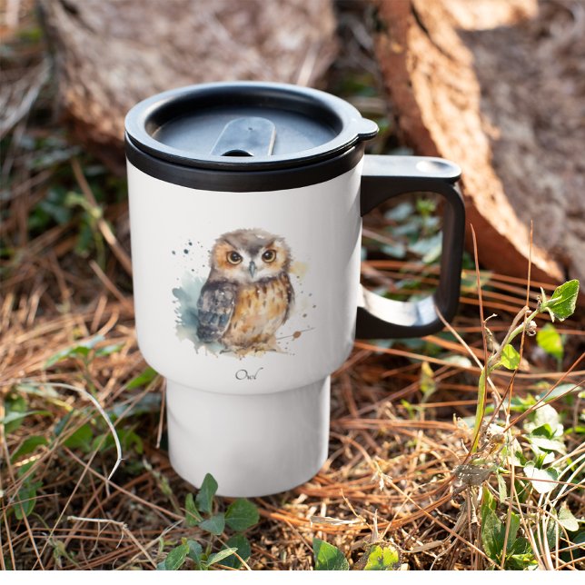 Cute Watercolor Owl, custom Travel Mug (Creator Uploaded)
