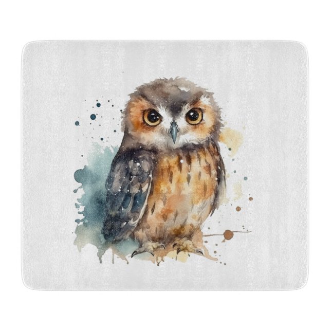 Cute Watercolor Owl Cutting Board (Front)