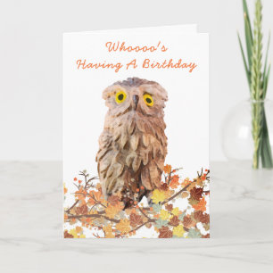 Cute Watercolor Owl On A Branch Custom Card