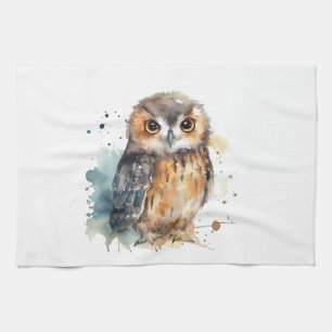 Cute Watercolor Owl Tea Towel