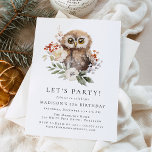 Cute Watercolor Owl Winter Birthday Party Invitation<br><div class="desc">Invite guests to celebrate the birthday boy or girl with these adorable winter baby animal birthday party invitations. The winter birthday party invite features a watercolor illustration of a baby owl surrounded by winter white flowers, red holly berries, and lush green leaves. Personalise the owl birthday party invitations with the...</div>