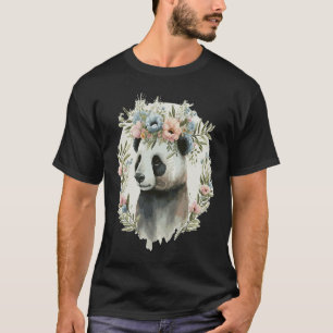 Cute Watercolor Panda Bear Flower Crown Floral T-Shirt