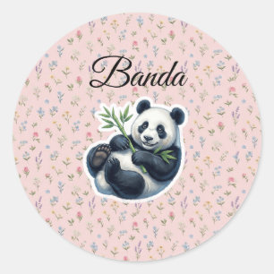 Cute Watercolor Panda Bear Holding Bamboo Vinyl St Classic Round Sticker