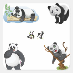 Cute Watercolor Panda Collage Art Square Sticker