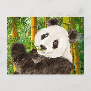 Cute Watercolor Panda in Bamboo Forest Postcard