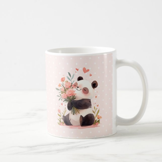 Cute Watercolor Panda Love Mothers Day Gift Coffee Mug (Right)