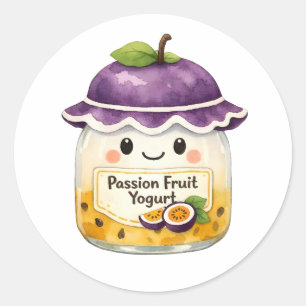 Cute Watercolor Passion Fruit Yogurt Jar with Hat  Classic Round Sticker