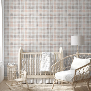 Cute Watercolor Pastel Chequered Pattern Nursery Wallpaper