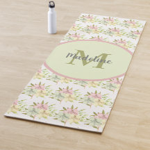 Cute Watercolor Pastel Floral Monogram Yoga Mat