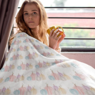 Cute Watercolor Pastel Pumpkins Fleece Blanket