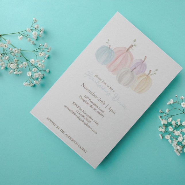 Cute Watercolor Pastel Pumpkins Thanksgiving Invitation (Creator Uploaded)