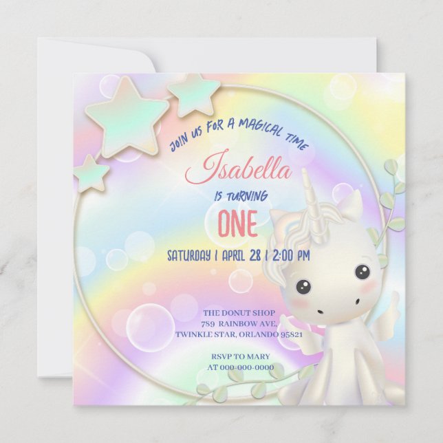 Cute Watercolor pastel Unicorns Rainbow Birthday (Front)