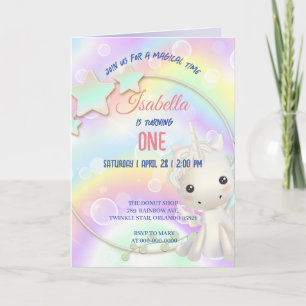 Cute Watercolor pastel Unicorns Rainbow Birthday Invitation