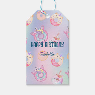 Cute Watercolor pastel Unicorns Rainbow Donut Favo Gift Tags