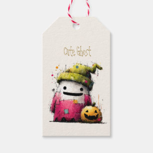 Cute Watercolor Patchwork Ghost Hallow Gift Tags