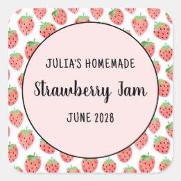 Cute Watercolor Pattern Strawberry Jam Square Sticker