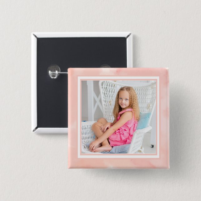 Cute Watercolor Peach Kid Photo Button (Front & Back)