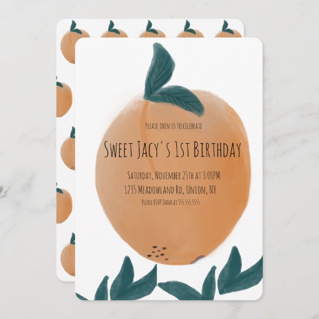 Cute Watercolor Peach Sweet Birthday Invitation (Front/Back)