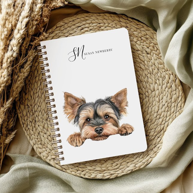 Cute Watercolor Peeking Yorkie Personalised Notebook (Creator Uploaded)