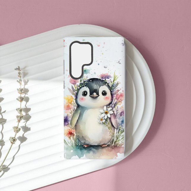 Cute Watercolor Penguin Samsung Galaxy S22 Ultra Case (Creator Uploaded)