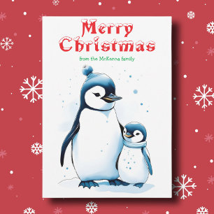 Cute Watercolor Penguins Scripture Christmas Photo Holiday Card