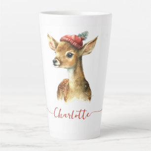 Cute Watercolor Personalised Christmas Deer Latte Mug