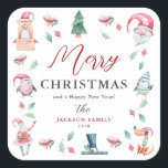 Cute Watercolor Personalised Merry Christmas  Square Sticker<br><div class="desc">Cute watercolor personalised Christmas Sticker.</div>
