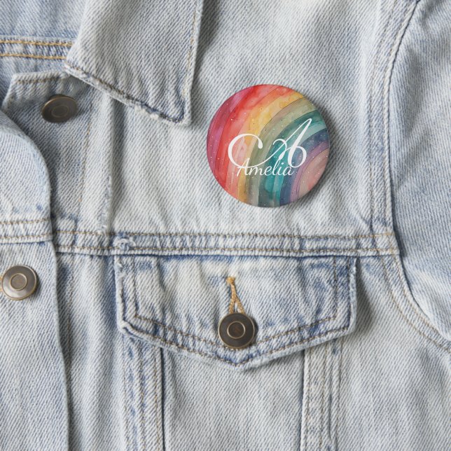 Cute Watercolor Personalised Rainbow  6 Cm Round Badge (In Situ)