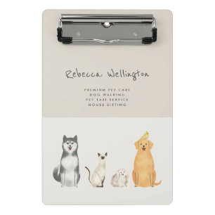 Cute Watercolor  Pet Sitter Dog Walker Business Mini Clipboard