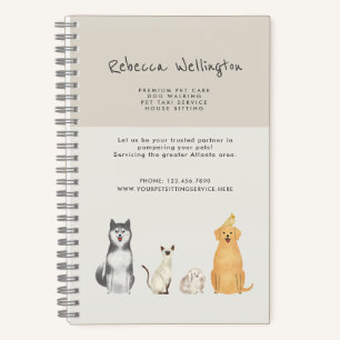 Cute Watercolor  Pet Sitter Dog Walker Business Notebook