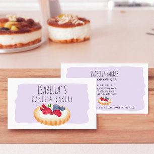 Cute watercolor pie cakes bakery script purple business card