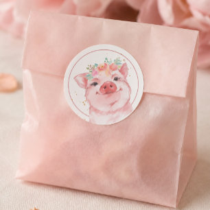 Cute Watercolor Pig Classic Round Sticker