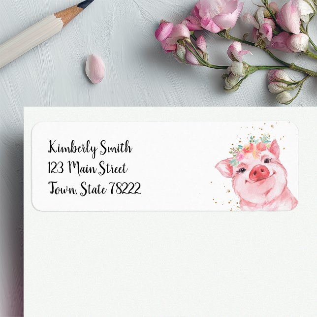 Cute Watercolor Pig Return Address (Cute Pig Return Address Sticker)